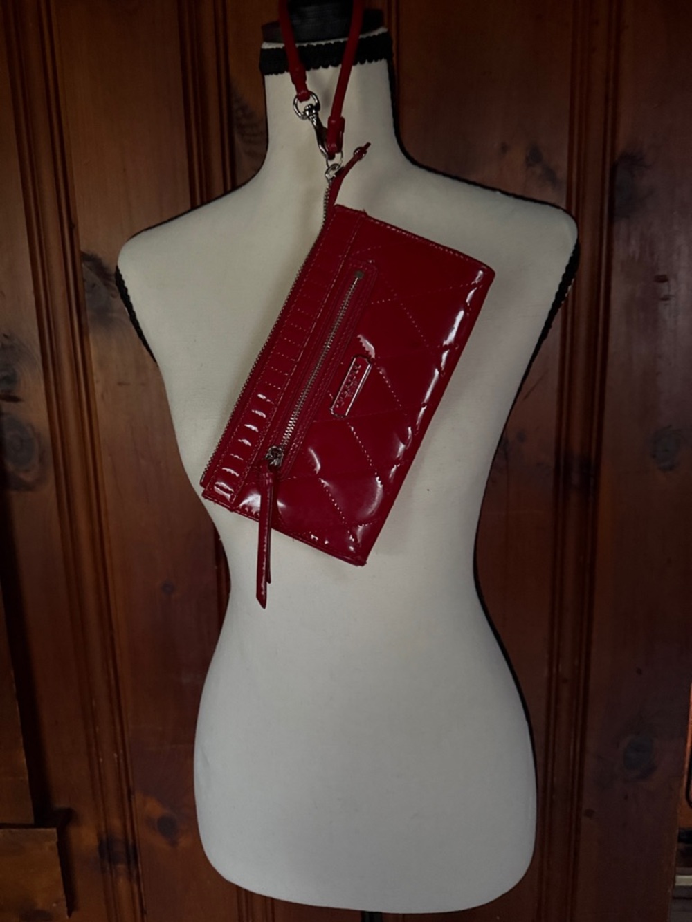 Coach Red Patent Quilted Wristlet Crossbody